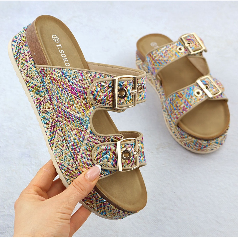 Slyckor på en tjock sula med klämmor T.Sokolski L25-322 mångfärgad 1