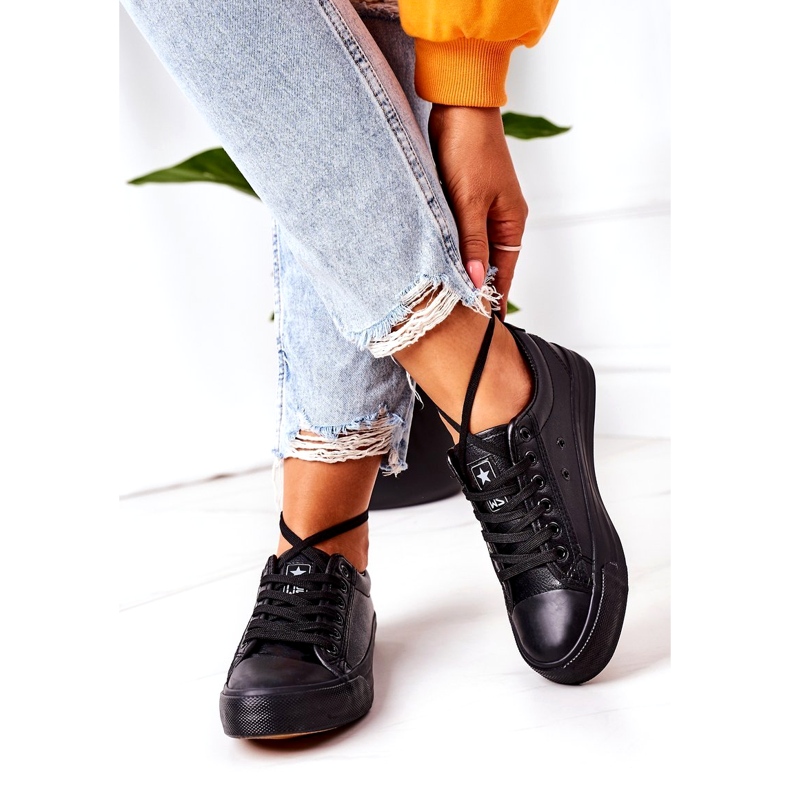 NEWS Kvinnors Eco-Leather Black Sneakers svart 3