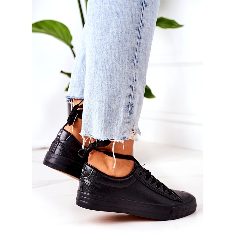 NEWS Kvinnors Eco-Leather Black Sneakers svart 4