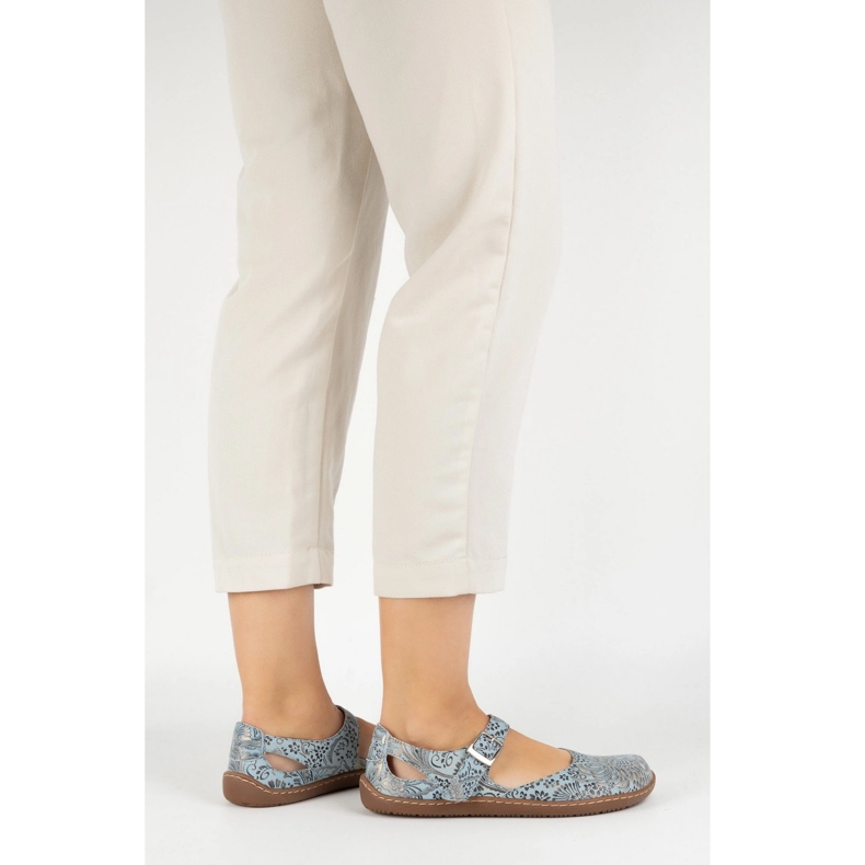 Olivier Kvinnors barfota skor gjorda av naturläder med tryck 1284 blå 1