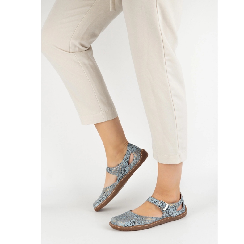 Olivier Kvinnors barfota skor gjorda av naturläder med tryck 1284 blå 2