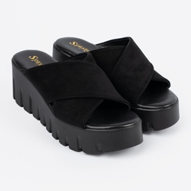 Seastar Kilsandaler i svart mocka för kvinnor 1