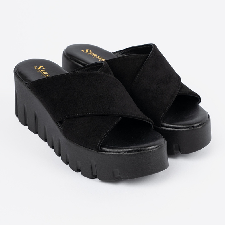 Seastar Kilsandaler i svart mocka för kvinnor 1