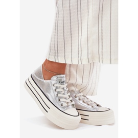 Kvinnors lädersneakers på Goe RR2N4108 Silverplattform silver- 1