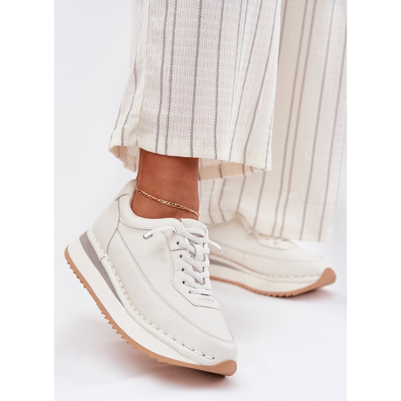 Kvinnors lädersneakers på Big Star RR274A333 Vit plattform 2