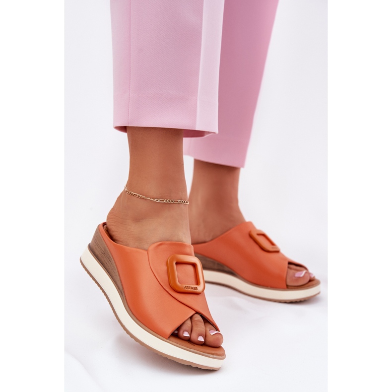 Women's Leather Flip Flops Artiker 56C2149 Orange 2