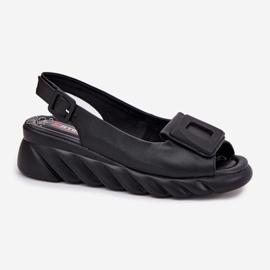 Kvinnors lädersandaler med en kil med dekoration Artiker 56C2156 Black svart 4