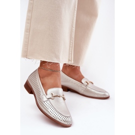 S.Barski Kvinnors läderloafers med plattklackad prydnad S. Barski LR51-594 Silver 2