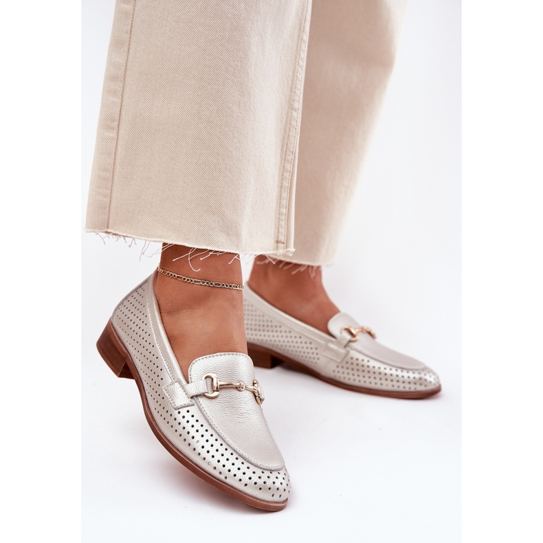 S.Barski Kvinnors läderloafers med plattklackad prydnad S. Barski LR51-594 Silver 2