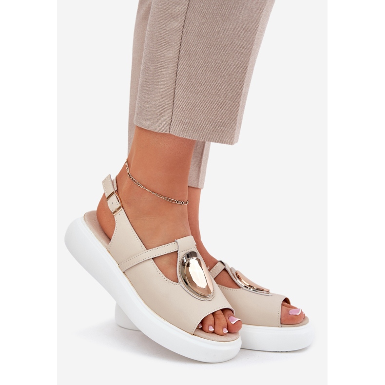 Läder eleganta kvinnosandaler s.barski gr51-603 beige 1