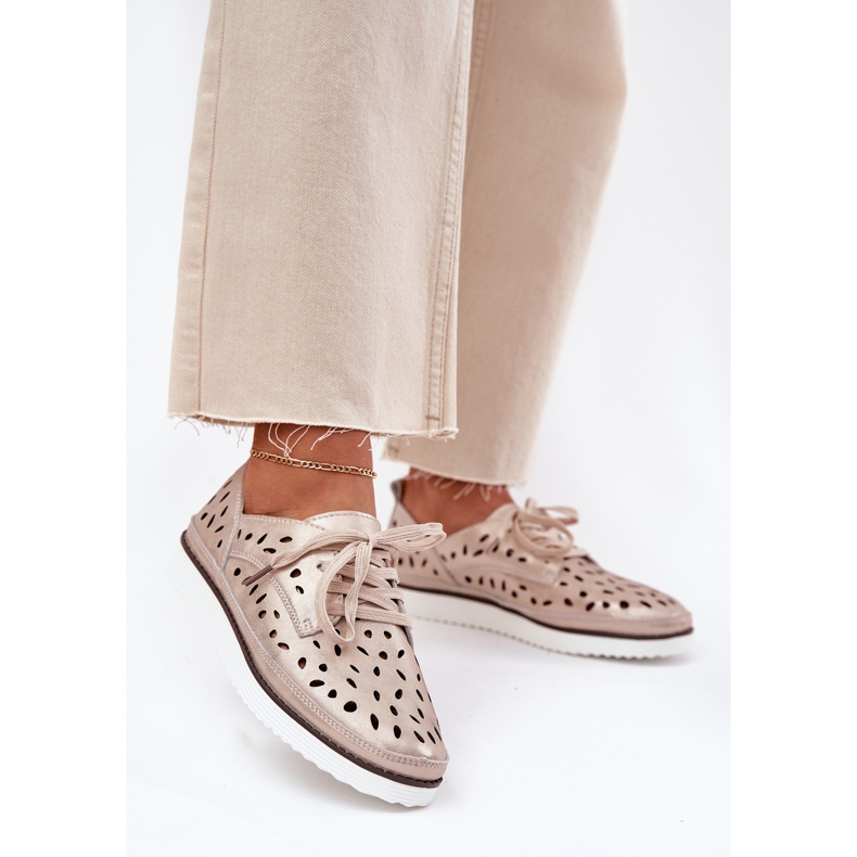 S.Barski Kvinnors läderskor S. Barski LR51-611 Złote gyllene 2