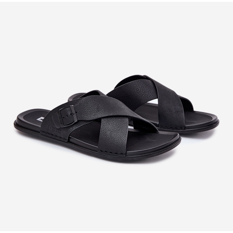 Big Star Herrläder flip flops med stor stjärna RR174076 svart spänne 1