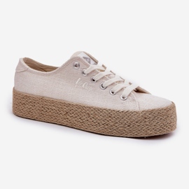 Kvinnors sneakers på plattformen med Lee Cooper LCW-25-02-3284 flätan beige 4