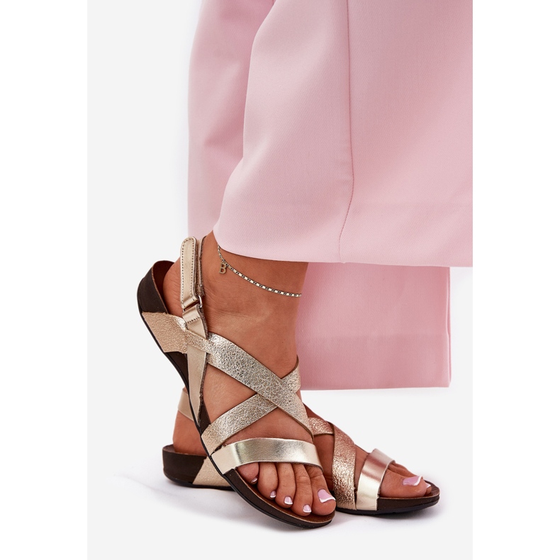 Platta lädersandaler kvinnors zazoo 40032 guld gyllene 1