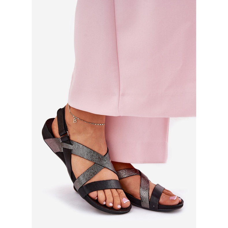 Flat läder kvinnosandaler Zazoo 40032 svart 1