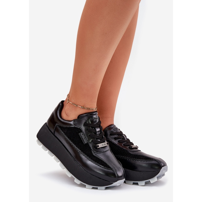 Kvinnors lädersneakers på Big Star RR274873 Hi-Polish System Black Platform svart 1