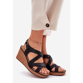 Kvinnors sandaler på kilen Sergio Leone SK223 svart 1