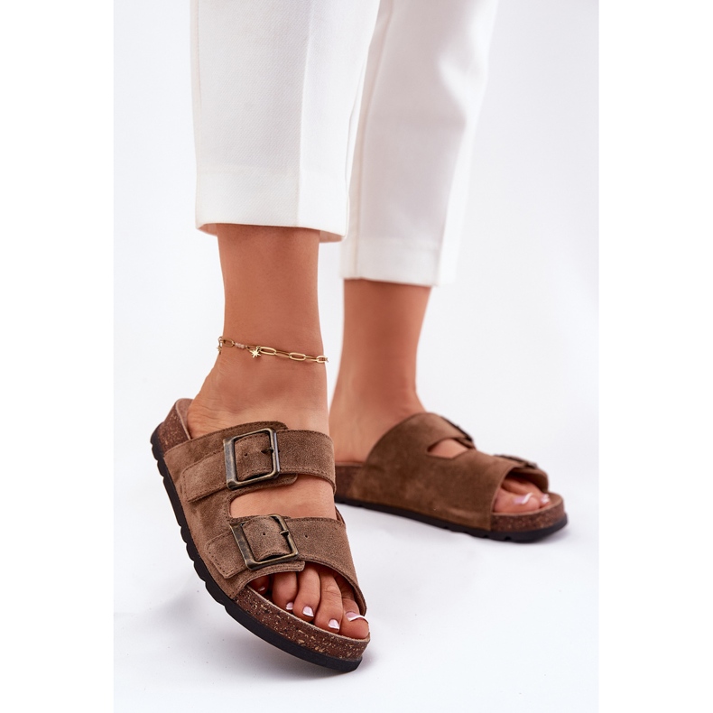 Suede Flip Flops with Women's Buckle Panto Fino RR267024 BROWN brun 2