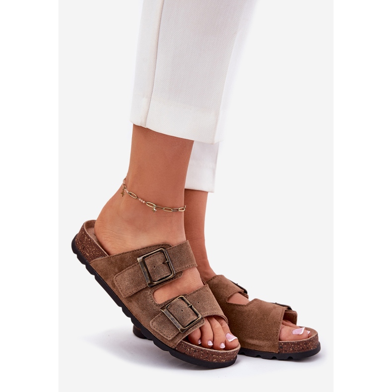 Suede Flip Flops with Women's Buckle Panto Fino RR267024 BROWN brun 1