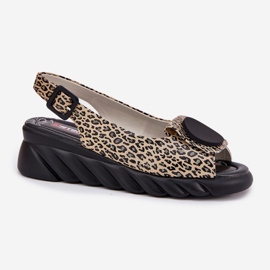 ARTIKER Naturlädersandaler för en kil Artker 56C2186 Leopardtryck beige 4