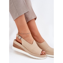 ARTIKER Kvinnors lädersandaler för en kil Artker 56C0919 Beige 7