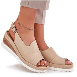 ARTIKER Kvinnors lädersandaler för en kil Artker 56C0919 Beige 8