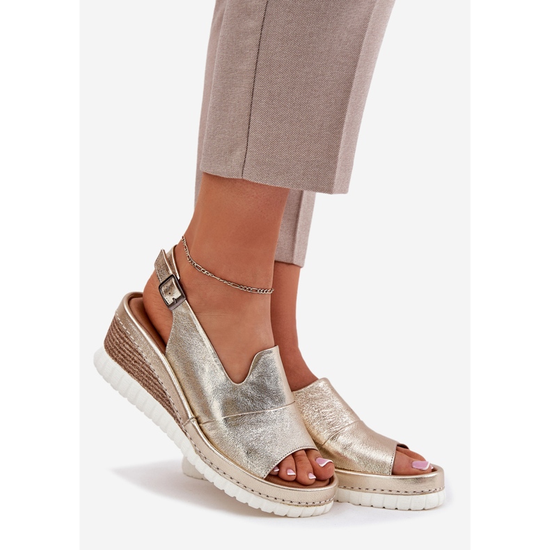 ARTIKER Kvinnors lädersandaler för en kil Artker 56C0920 Guld gyllene 1