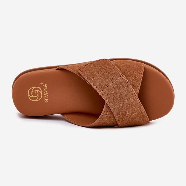 Kvinnors flip flops på plattformen med kamel sammanflätande ränder brun 2