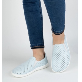 Olivier Barfota kvinnors minimalistiska öppna läderskor slip -in blå 2