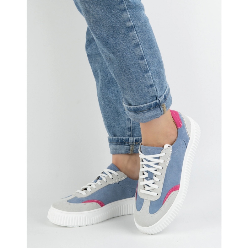 Olivier Kvinnors lädersneakers på N120S4 -plattformen blå 1