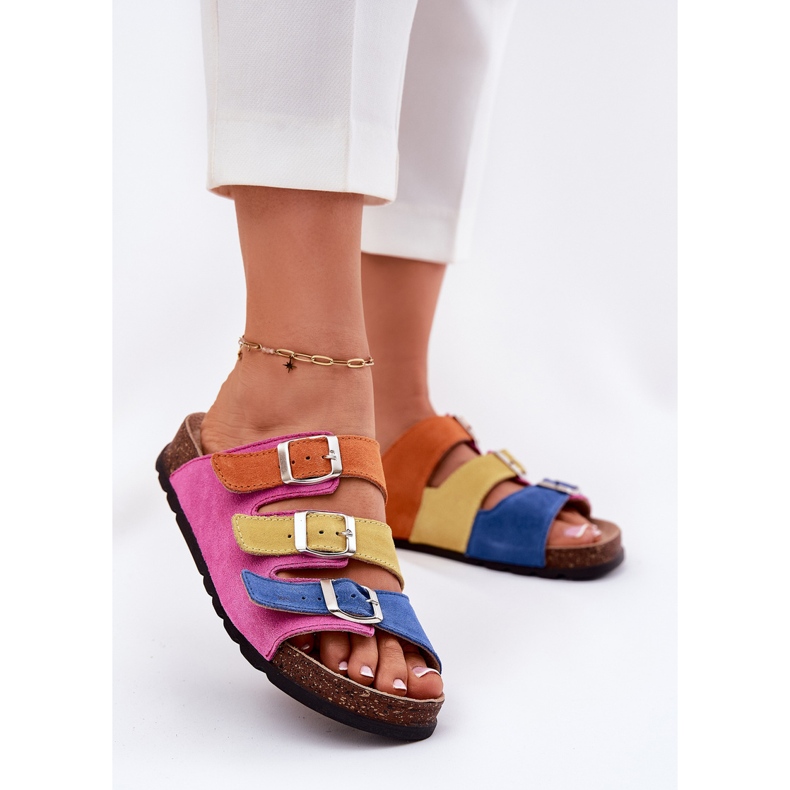 Kvinnors mocka flip flops med panto fino rr267033 fuchsia spännen rosa 2