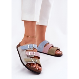 Kvinnors mocka flip flops med panto fino rr267034 blå spännen 1