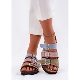 Kvinnors mocka flip flops med panto fino rr267034 blå spännen 2