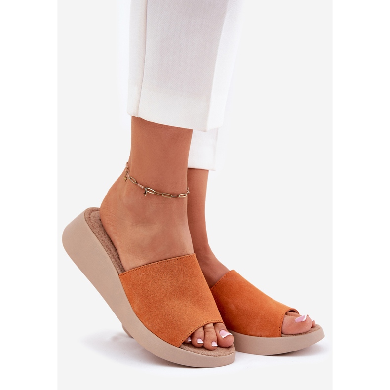 Kvinnors mocka flip flops på panto Fino RR267039 kil orange 1