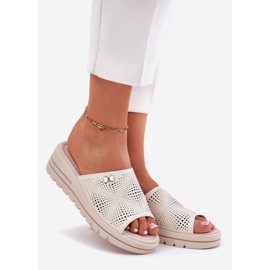 Women's Leather Flip Flops Vinceza 41477 Beige 1