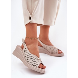 Läder openwork kvinnors sandaler för Vinceza 79529 beige 2