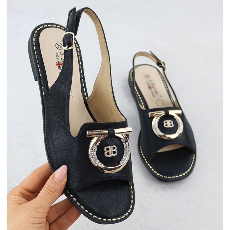 S.Barski Platta kvinnosandaler med dekoration Czarne S. Barski KV51-003 svart 1