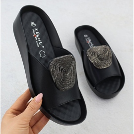 S.Barski Läderkvinnakilar med jackor med zirkoner Czarne S. Barski KV51-028 svart 1