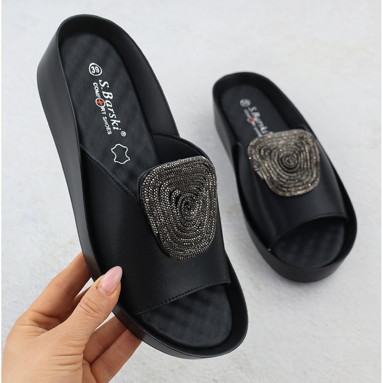 S.Barski Läderkvinnakilar med jackor med zirkoner Czarne S. Barski KV51-028 svart 1