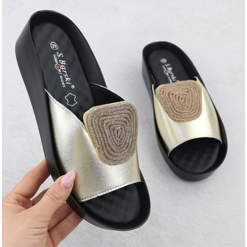 S.Barski Kvinnors läderöversikt Söt sommar med Zirconia Złote S. Barski KV51-028 gyllene 1