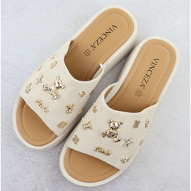 Kvinnors läderkilar med beige Vinceza 66741 3