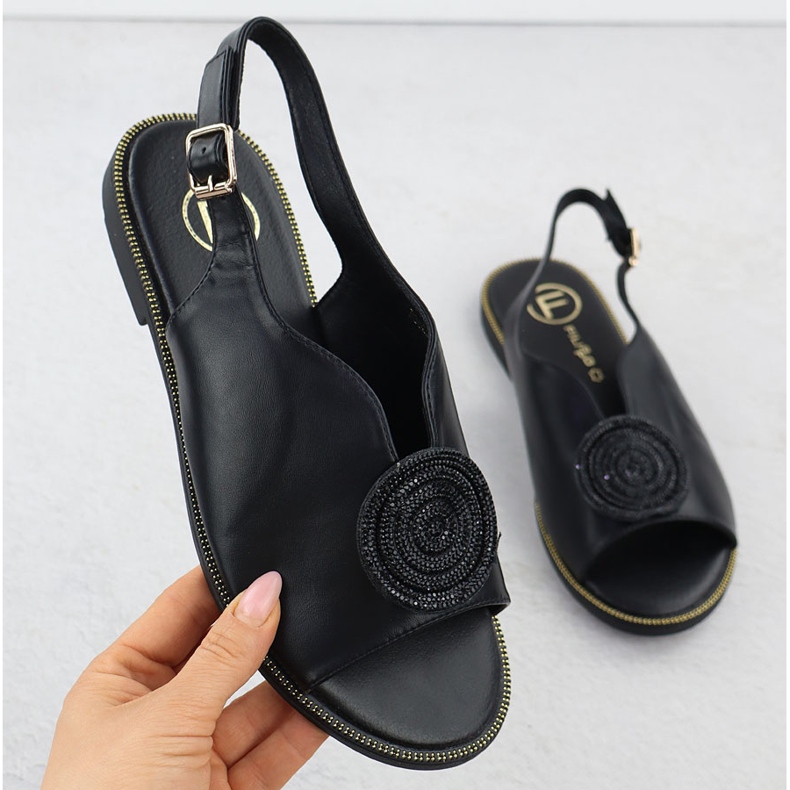 Platta kvinnosandaler med svarta filippo DS6229 Zirkoner 1