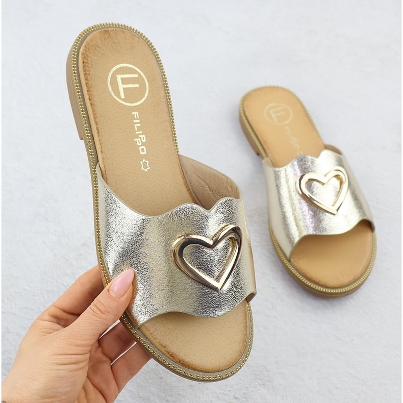 Kvinnors klaff med ett dekorativt hjärta Golden Filippo DK6909 gyllene 1