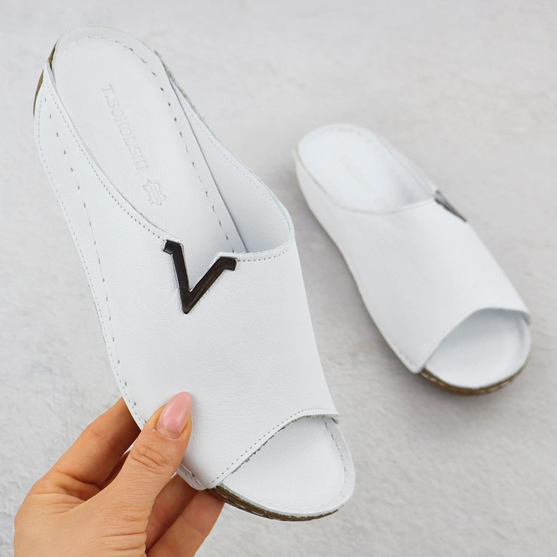 Women's Leather Flip Flip Flops T.Sokolski L22-301 vit 1