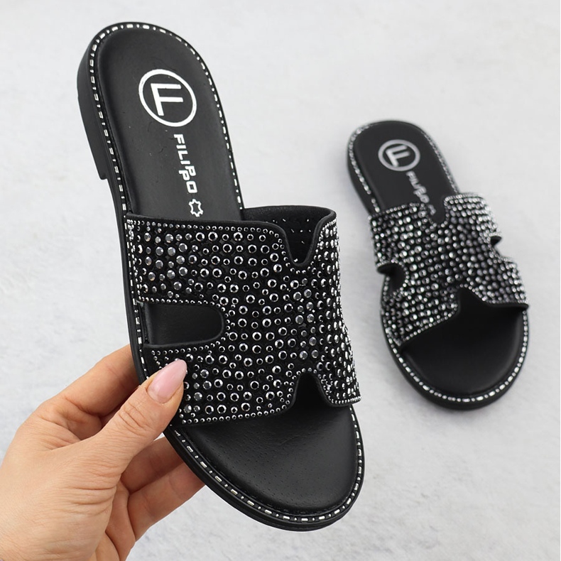 Kvinnors flip flops med strass svarta filippo DK6973 1