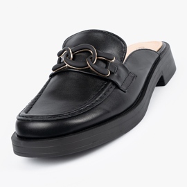 Shelvt Svart låg -Heel Eco -Leather Flip Flops med en kedja 2
