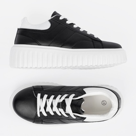 Shelvt Kvinnors svarta sneakers med vita skär 4
