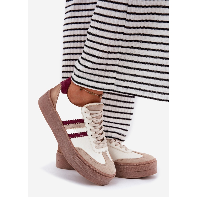 Kvinnors lädersneakers på Zazoo N1234 Beige-Bord-plattformen 1
