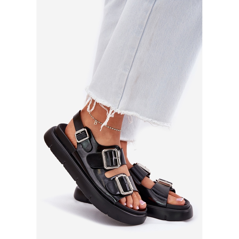 Läder lackade kvinnosandaler med Big Star RR2746662 Svartspännen 1