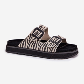 Kvinnors mocka flip flops med D.franklin DFSH405002 Zebra Buckles beige 1